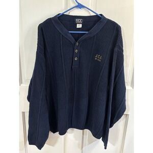 vintage 90s navy blue waffle knit henley sweater Size Large